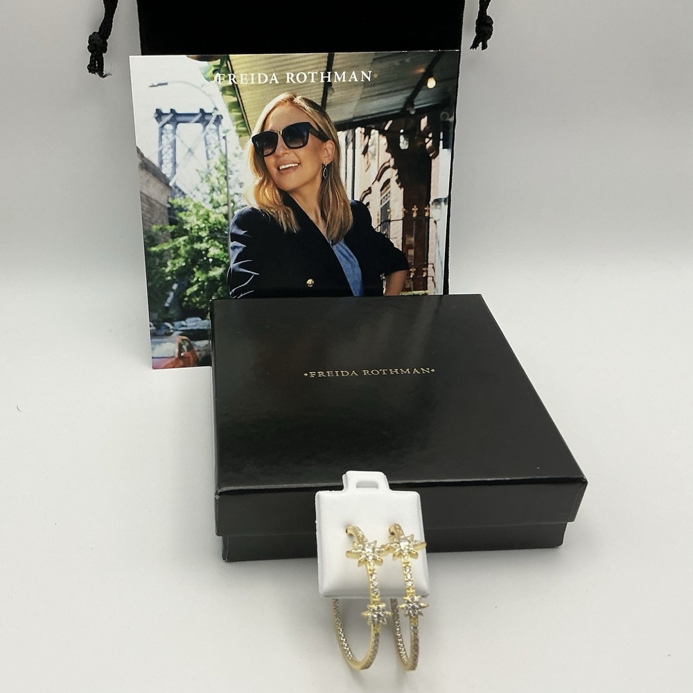 Freida Rothman Celestial Pave Station Hoop Earrings Gold Silver YRZE020482B